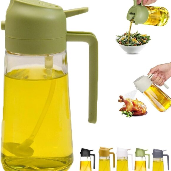Set of 2 -16oz Olive Oil Dispenser Glass Bottle 2 in 1 Sprayer Pourer Bottles - Picture 9 of 12